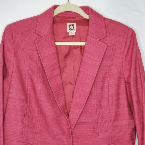 Anne Klein Linen Blend Blazer Size 14 Pink Structure Button Front Lined Jacket - Picture 2 of 13